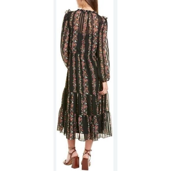 JULIA JORDAN Floral Stripe Print Ruffle-Trim Pleated Drawstring Dress Size 4 - Picture 2 of 9